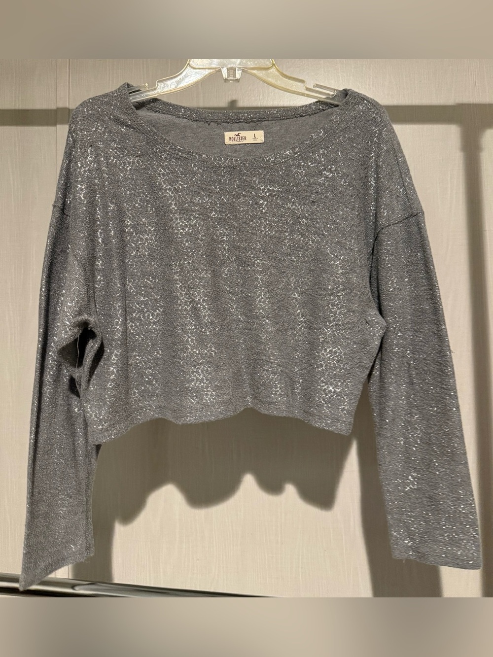 Hollister Silver-Gray Sparkle Cropped Sweater